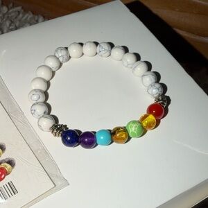 White and Multicolor Chakra Beaded Bracelet